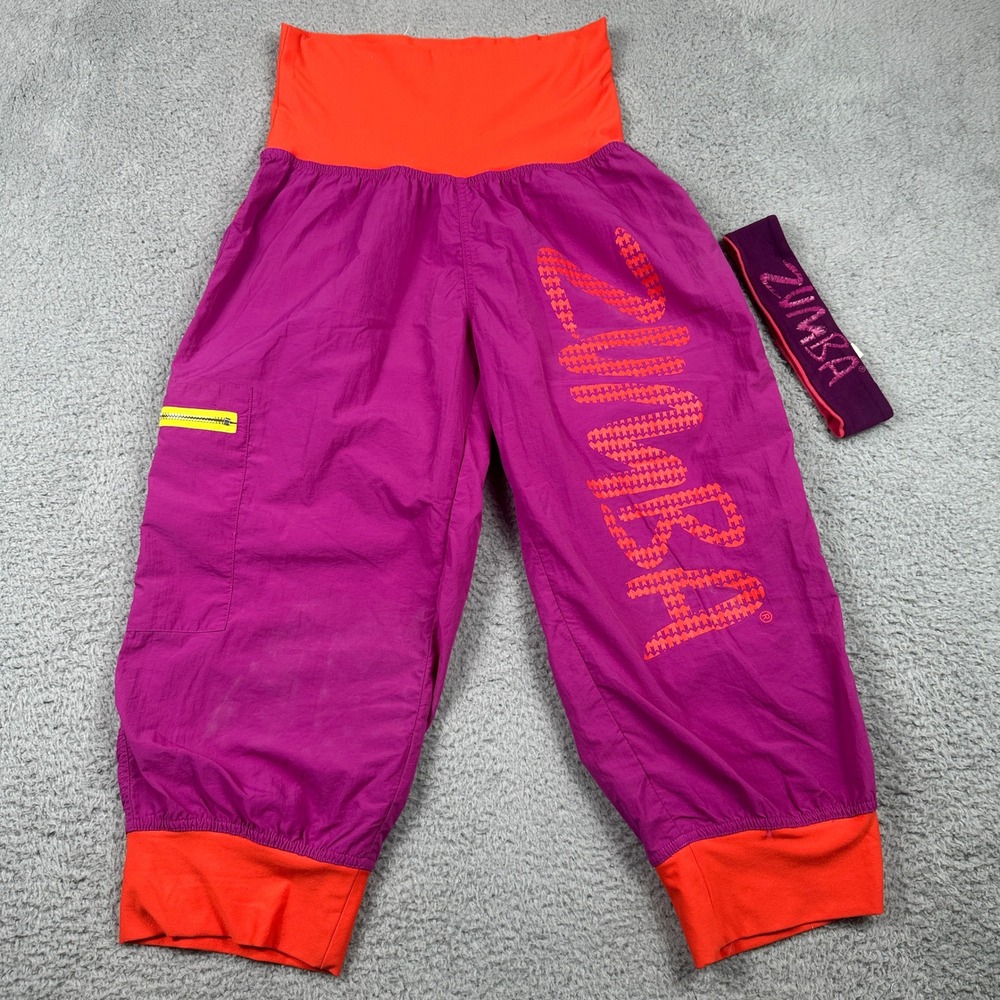 Vintage Zumba Fitness Cargo Pants Womens XLarge Purple Orange‎ 90s With Headband